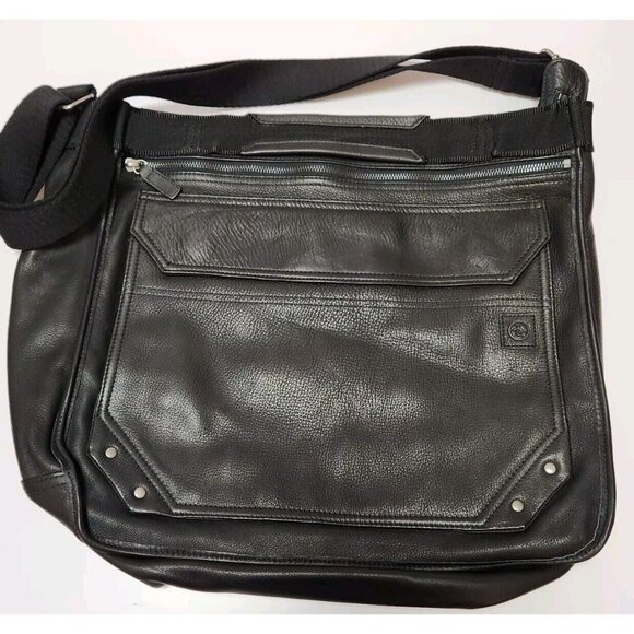 Penguin Leather Messenger Bag Satchel Black Cross Body Strap - Picture 1 of 15